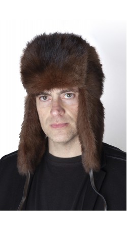 Polar polecat fur hat, Russian style – Dark brown